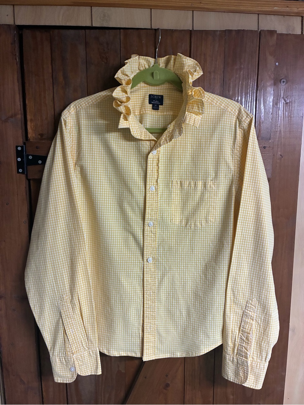 J. Crew Yellow Gingham Ruffle-Collar Button-Down Shirt